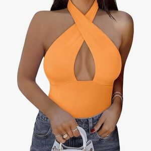 ReoRia Orange Halter Bodysuit